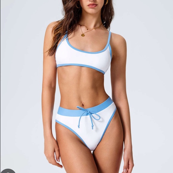 SOLD NWT Cider bikini small contrasting drawstring swimsuit light blue white - Picture 1 of 3